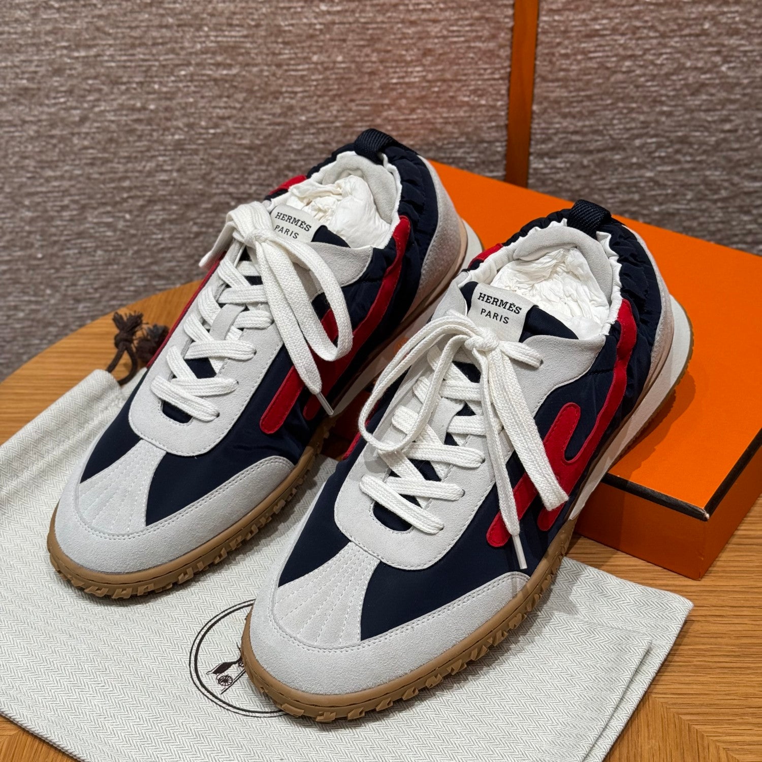 Hermes Jet Men's And Women's Spring/Fall Fashion Casual Round Toe Lace Up Low Top Suede Rubber Sole Training Shoes Sneakers #78581