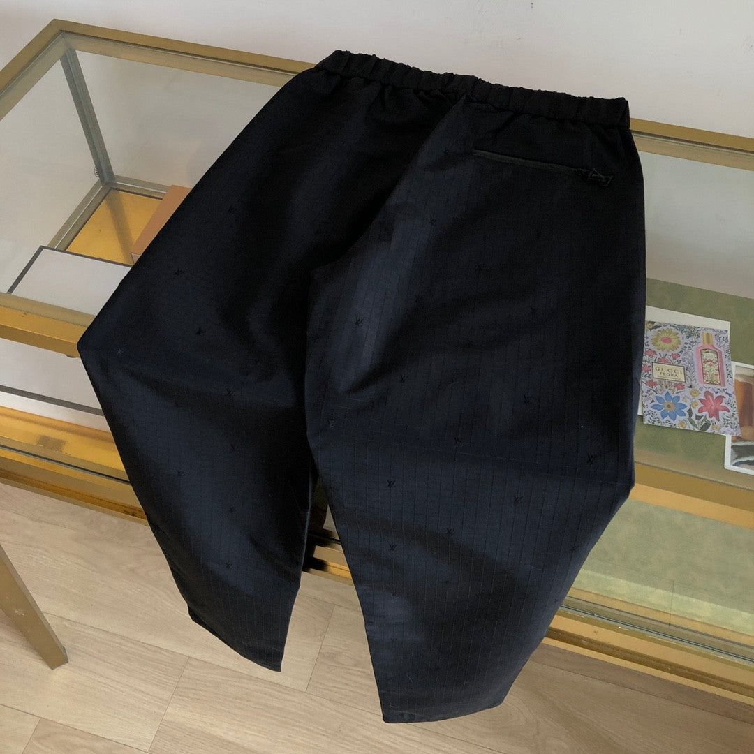 Louis Vuitton Men's Spring and Fall Black Dark Logo Print Elastic Waist Cotton Pants #72427