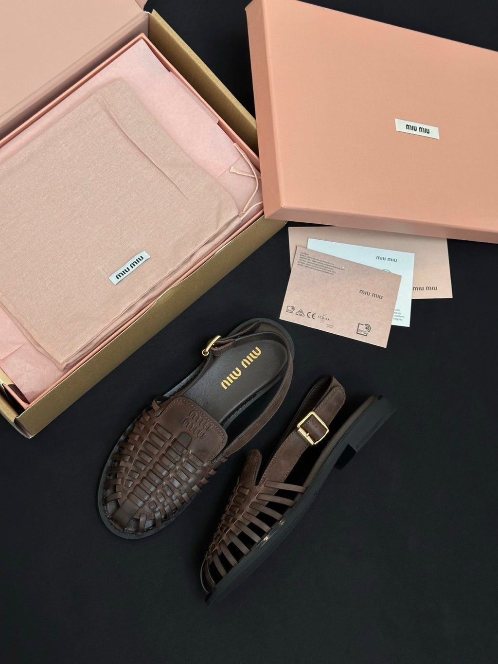 MiuMiu Coffee Leather Slingback Loafers #386850
