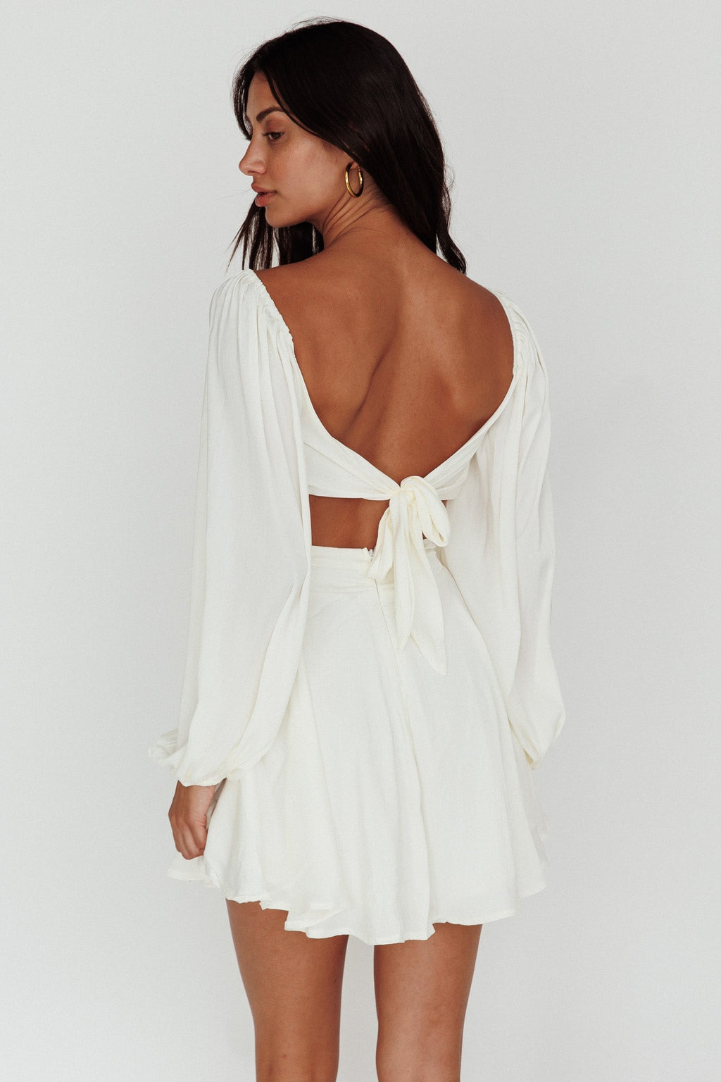 Miraya Balloon Sleeve Twist Mini Dress White