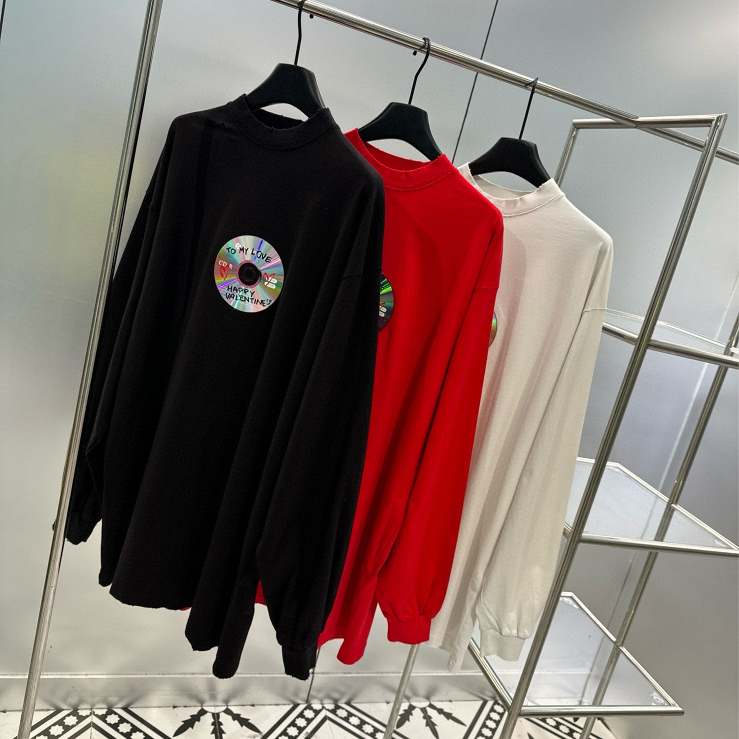 Balenciaga Men's Women's Solid Color TO MY LOVE Graffiti Disc Aged Washed Loose Silhouette Long Sleeve T-Shirt #98315