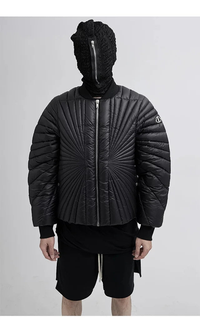 Rick Owens X Moncler Men's And Women's Black Saison Peter Feather Jacket Fall And Winter Rays Striped Senior Zipper Round Neck Jacket Ngvp #2499