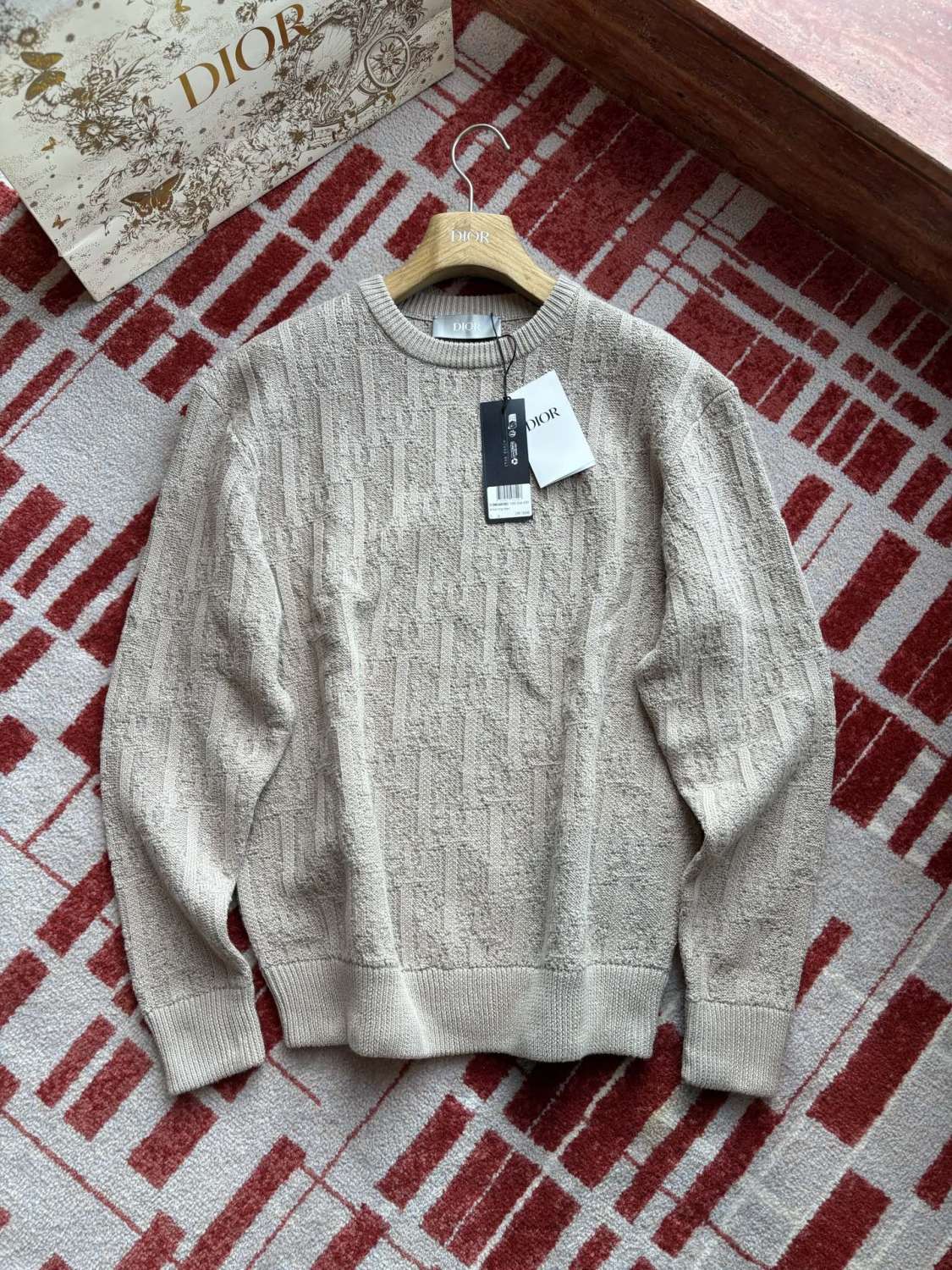 Dior Men's Spring And Fall Letter Jacquard Knit Round Neck Long Sleeve Sweater #76645