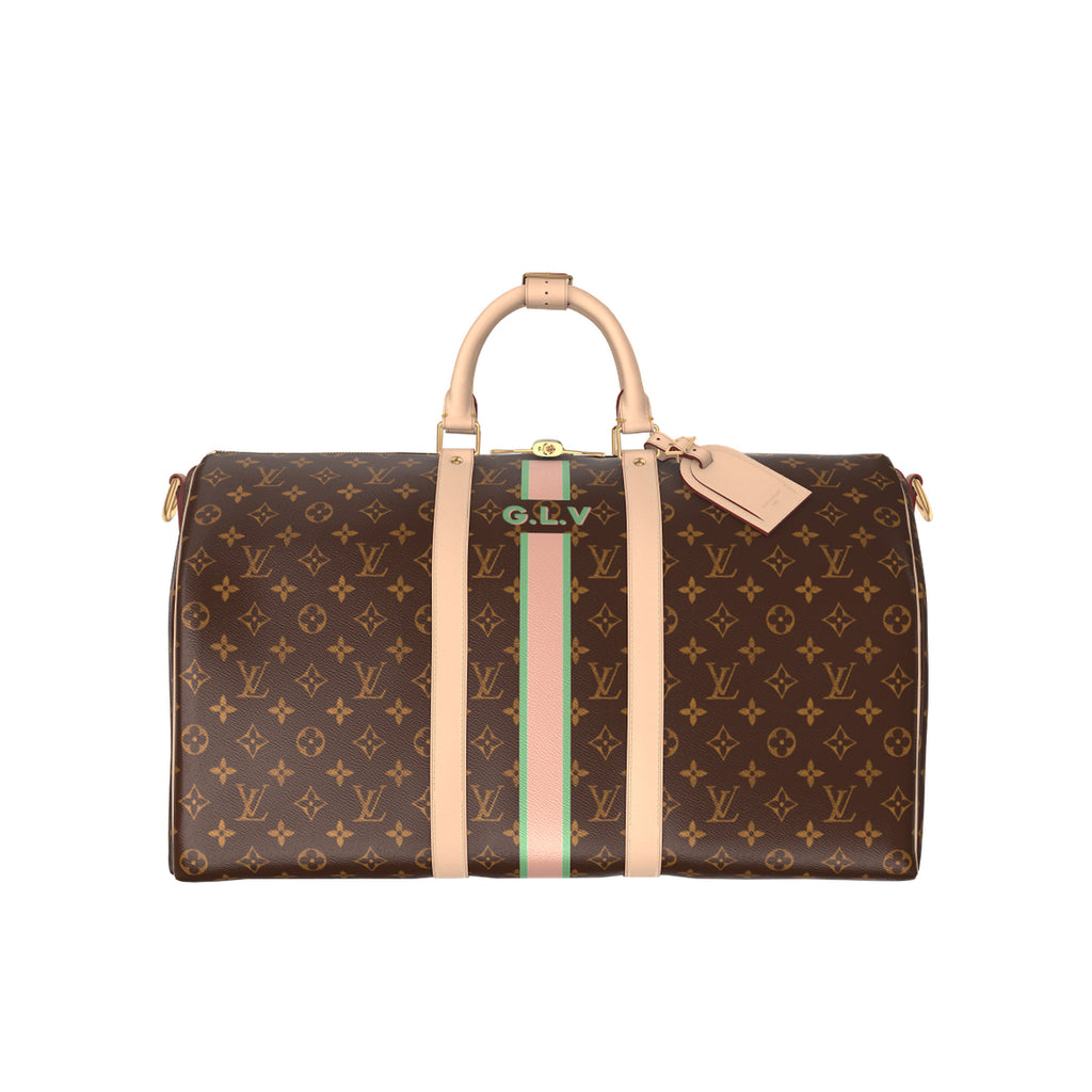 Louis Vuitton KEEPALL BANDOULIÈRE 50 Men's Detachable Adjustable Shoulder Strap Zipper Closure Coated Canvas Quilted Leather Single Shoulder Crossbody Handbag Travel Bag Bags #76838
