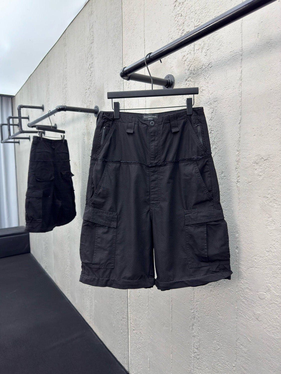 Balenciaga Men's and Women's Spring/Autumn Solid Colour Loose-Fit Wide-Leg Patchwork Work Trousers Pants #77959