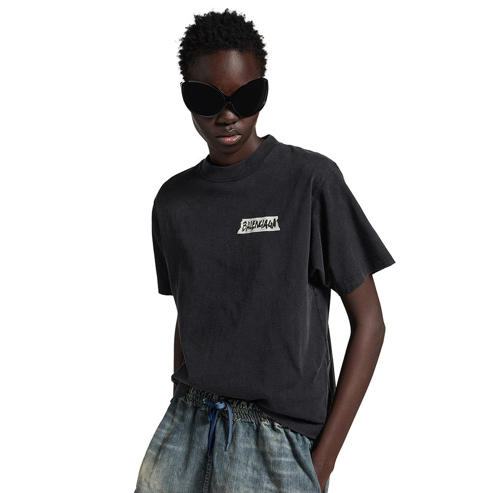 Balenciaga Women's and Men's Masking Tape T-shirt Medium Fit in Faded Black #333475