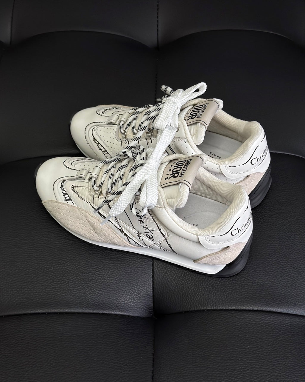Dior D-Sketch Men's And Women's Solid Color Nylon And Cowhide Leather Letter Print Round Toe Low-top Lace-up Casual Shoes #77873
