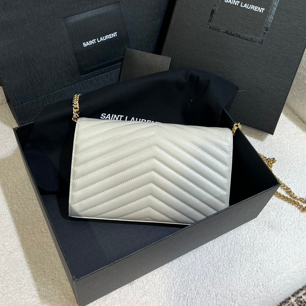 Saint Laurent Women's Classic Fashion Classic Cassandre Chain Wallet In Grain De Poudre Leather Logo Gold Chain Leather Shoulder Bag Crossbody Bag Bags Accessories 377828BOW021000 #78166