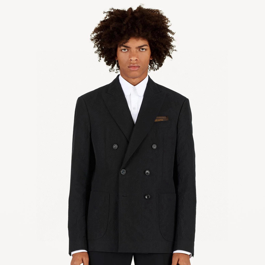 Louis Vuitton Men's Spring And Autumn Embossed Monogram Double Breasted Lapel Long sleeved Black Blazer Jacket #98638