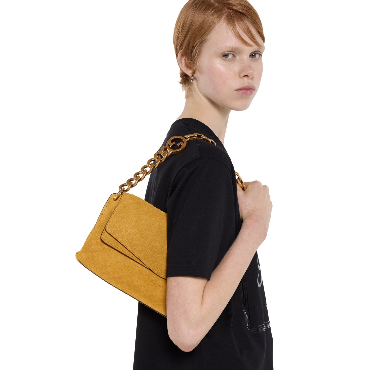 Gucci Medium shoulder bag with chain in black GG leather #336824