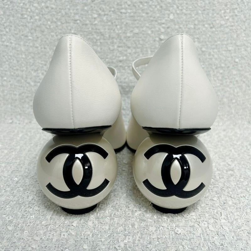 Chanel Women's Spring/fall Classic Two-tone Leather Low-top Round Toe Mary Jane Heels With Pearl Embellished Heels High Heels Shoes #79356