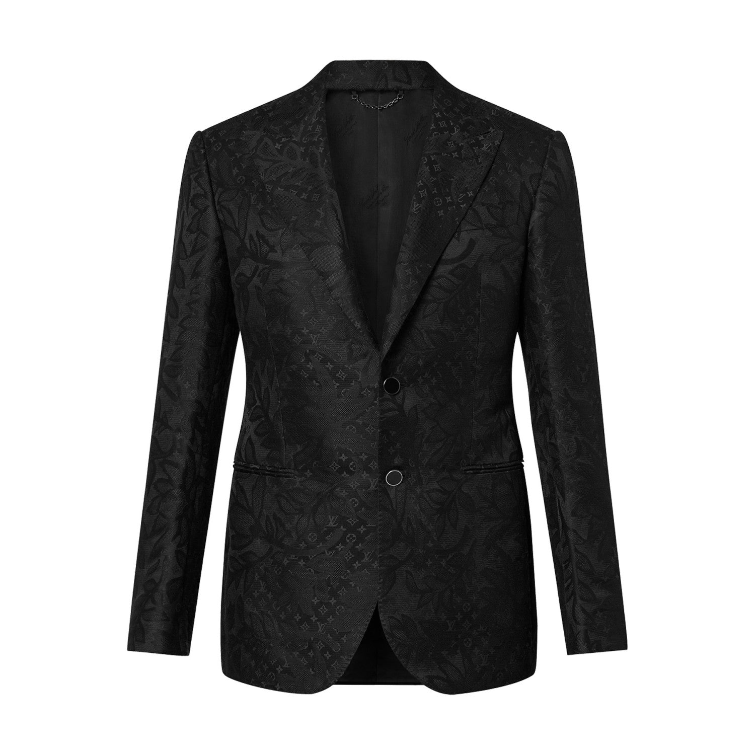 Louis Vuitton Men's Black Full Logo Printed Single Breasted Cotton Long Sleeve Jacket Coat Blazer Pants Suit Set #98784