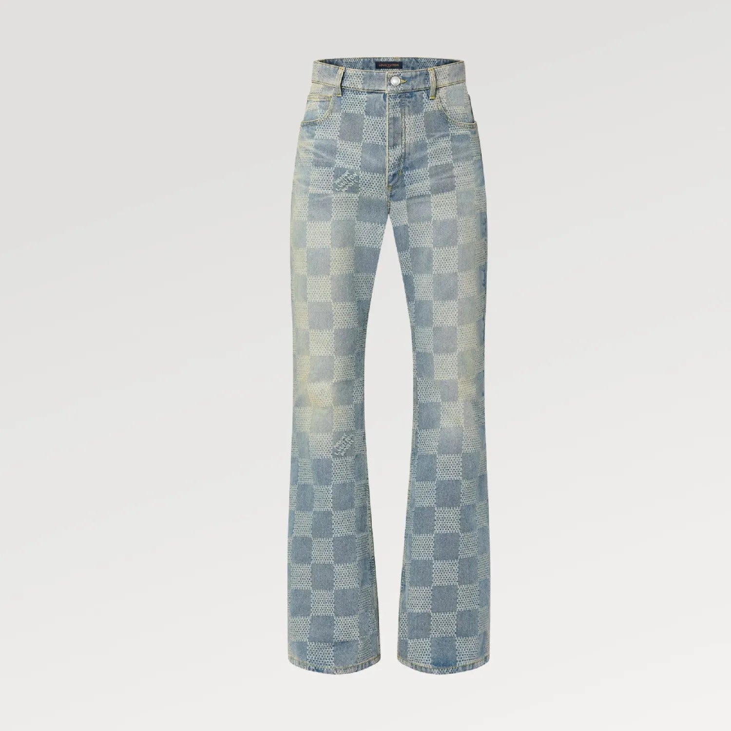 Louis Vuitton Men's Spring And Fall Fashion Plaid Denim Suit Gradient Wash Vintage Round Neck Jacket Casual Flared Pants Set #99297