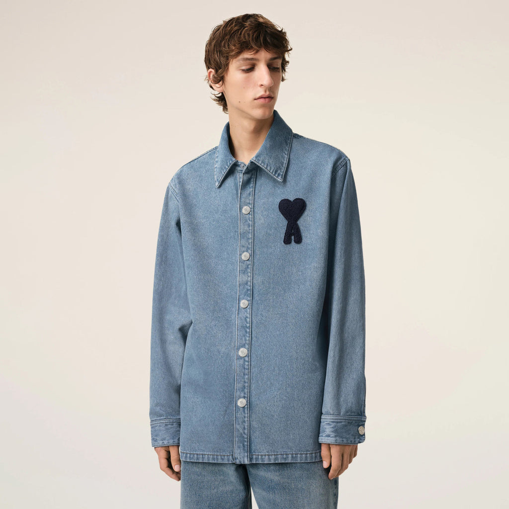 Ami Men's And Women's Spring And Fall Solid Color Embroidered Logo Single Breasted Long Sleeved Denim Jacket #76447