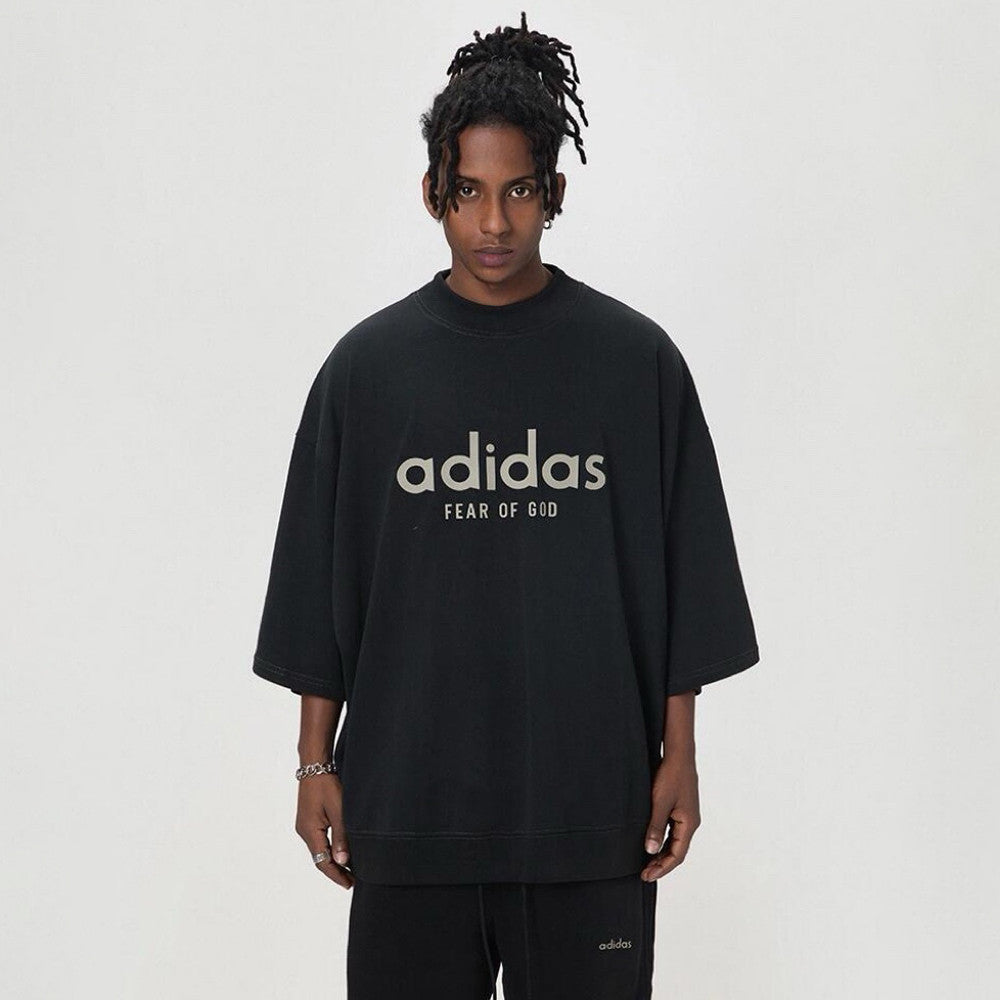 Fear of God x Adidas Men's and Women's Summer Black Casual Round Neck Short Sleeve T-Shirt Tie Stretch Waistband Shorts Set Suit #72225