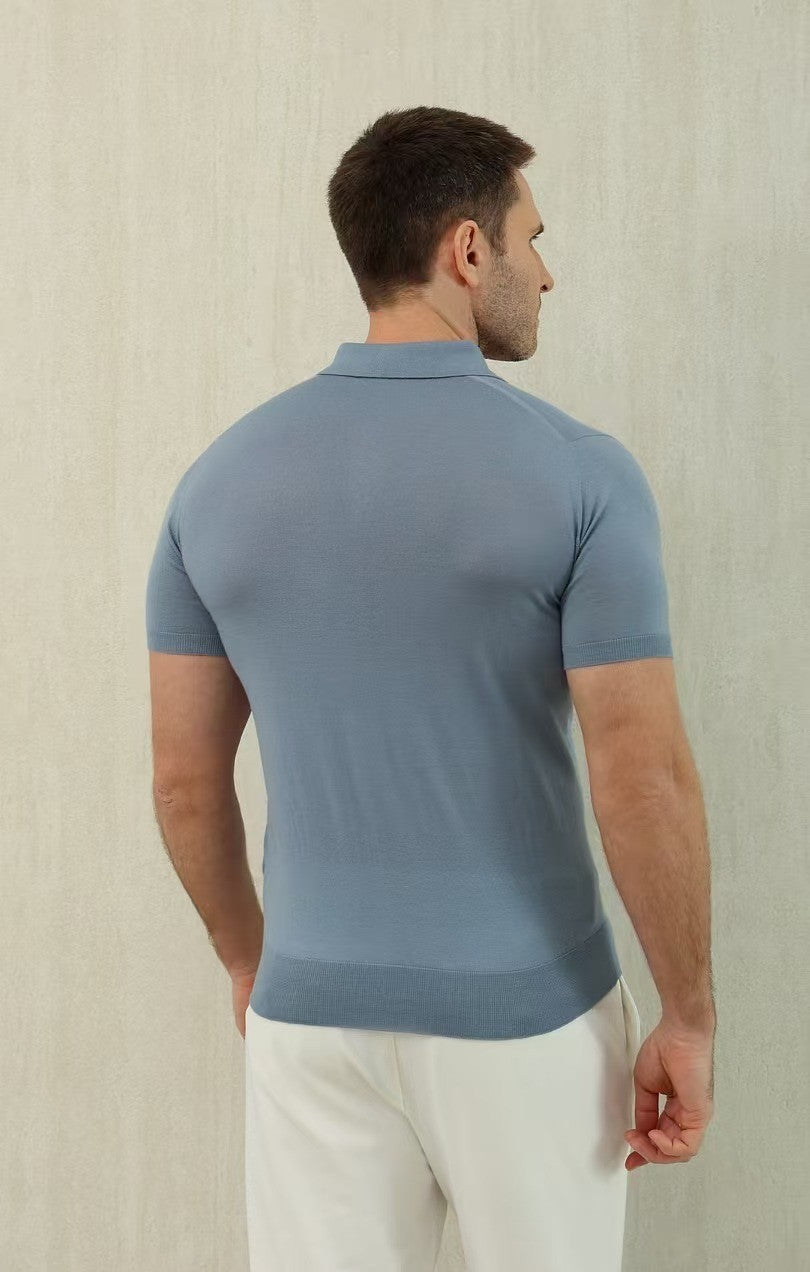 Loro Piana Men's Summer Lapel Straight Solid Color Fitted Pullover Short Sleeve Polo Shirt Ngvp #1554