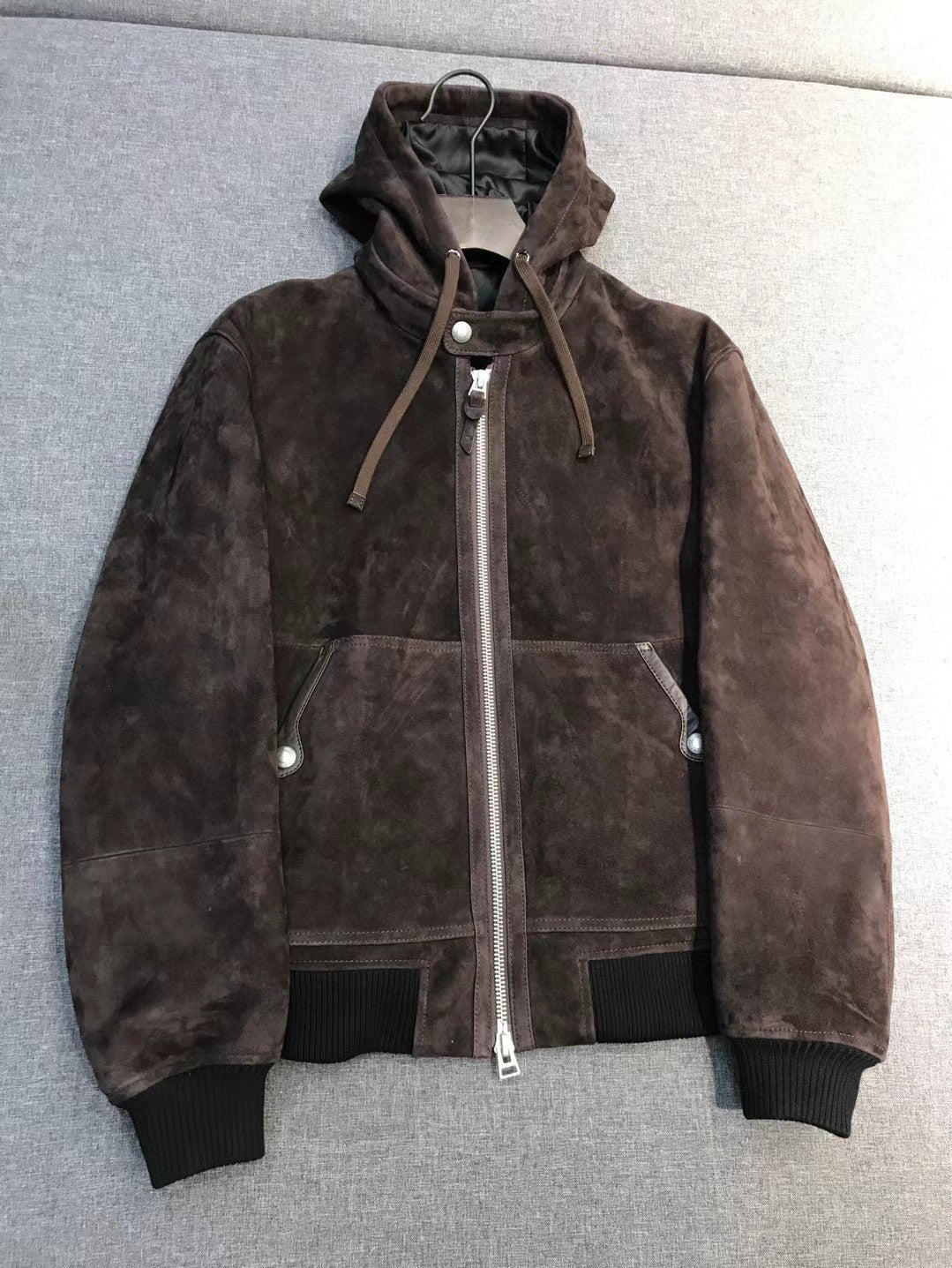 Tom Ford Men's Spring/Fall Suede Hooded Zipper Solid Color Vintage Blouson Jacket Ngvp #2586
