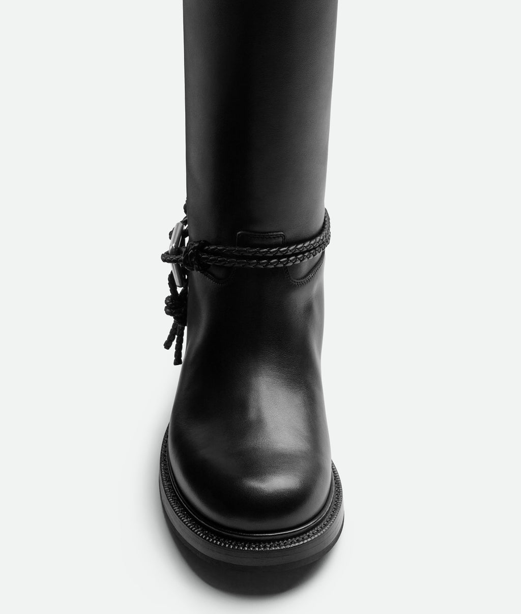 Bottega Veneta Women's James Knee-High Boots Solid-Color Leather Round-Toe Knee-High Boots Chunky Heel Casual Shoes Ngvp #2574