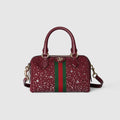 GUCCI Ophidia crystals small boston bag in Rosso Ancora red GG canvas #335872