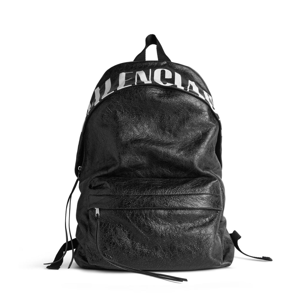 Balenciaga Explorer Men's Letter Print Black Grained Cowhide Leather Backpack Bag Bags #77713