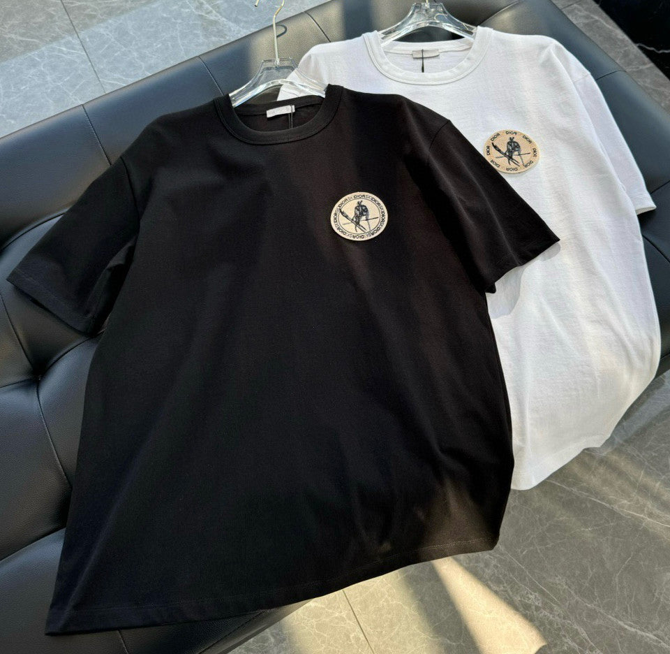 Dior Men's Summer Embroidered Round Label Solid Colour Round Neck Cotton Short Sleeve T-Shirt #97823