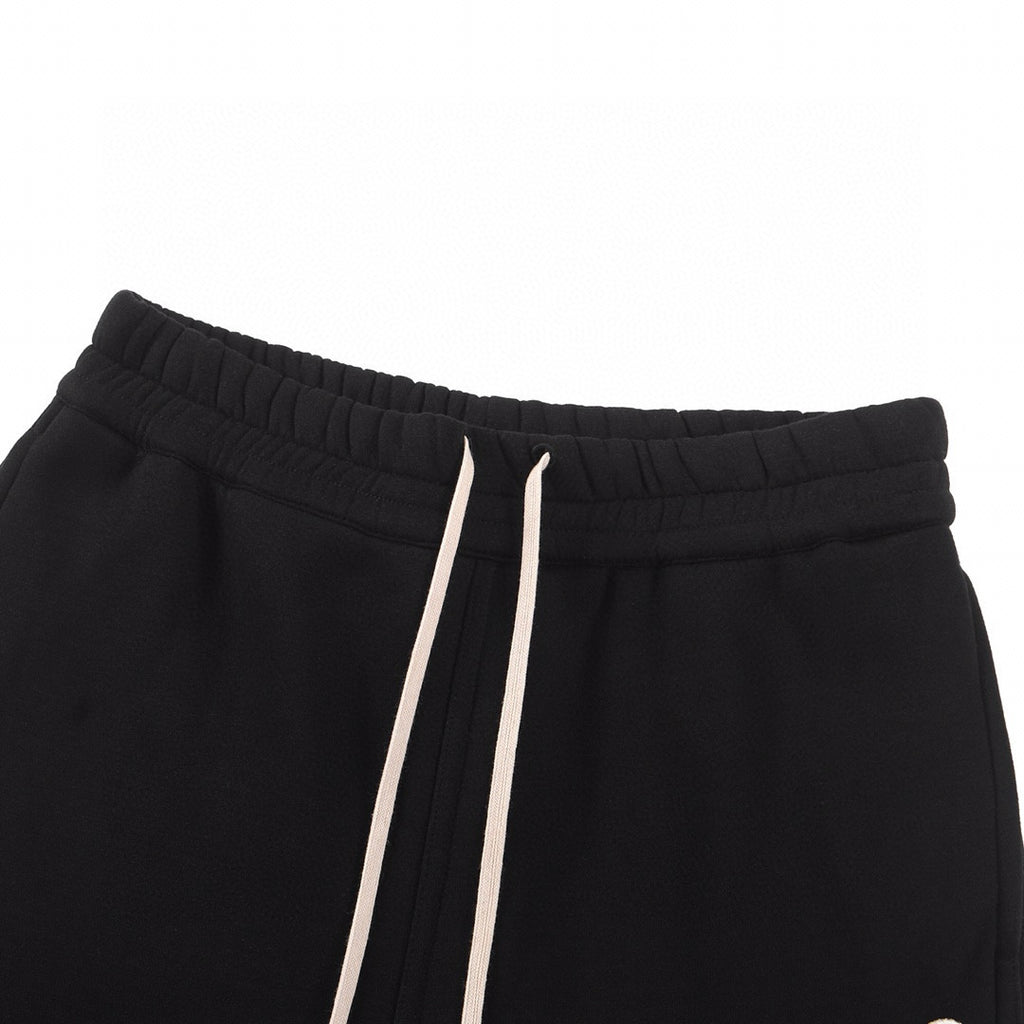 Moncler x Rick Owens Men's Spring/Summer Fashion Logo Printed Black Cotton Drawstring Loose Jersey Shorts #98321