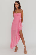 Nerida Waist Tie Asymmetric Dress Pink