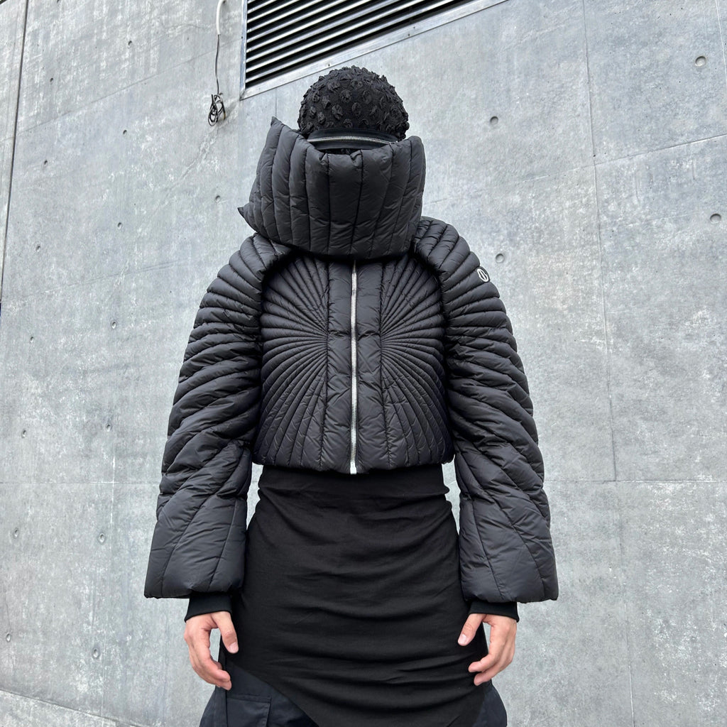 Moncler x Rick Owens Men Women Winter Solid Color Detachable Neck Collar Short Long Sleeve Puffer Down Jacket Black Fit Coat #8825