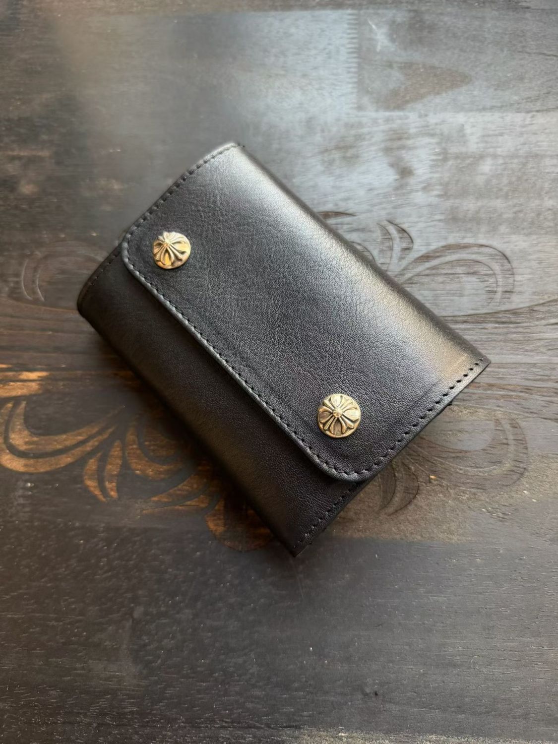 Chrome Hearts Black Tri-Fold Sword-Shaped Scroll Wallet Card Holder High-Street Fashion Trendy Zipper Mini Bag Male Bags #195954
