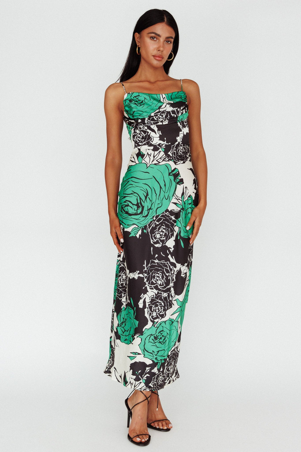 Highland Pleated Bust Midi Dress Floral Green