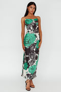 Highland Pleated Bust Midi Dress Floral Green