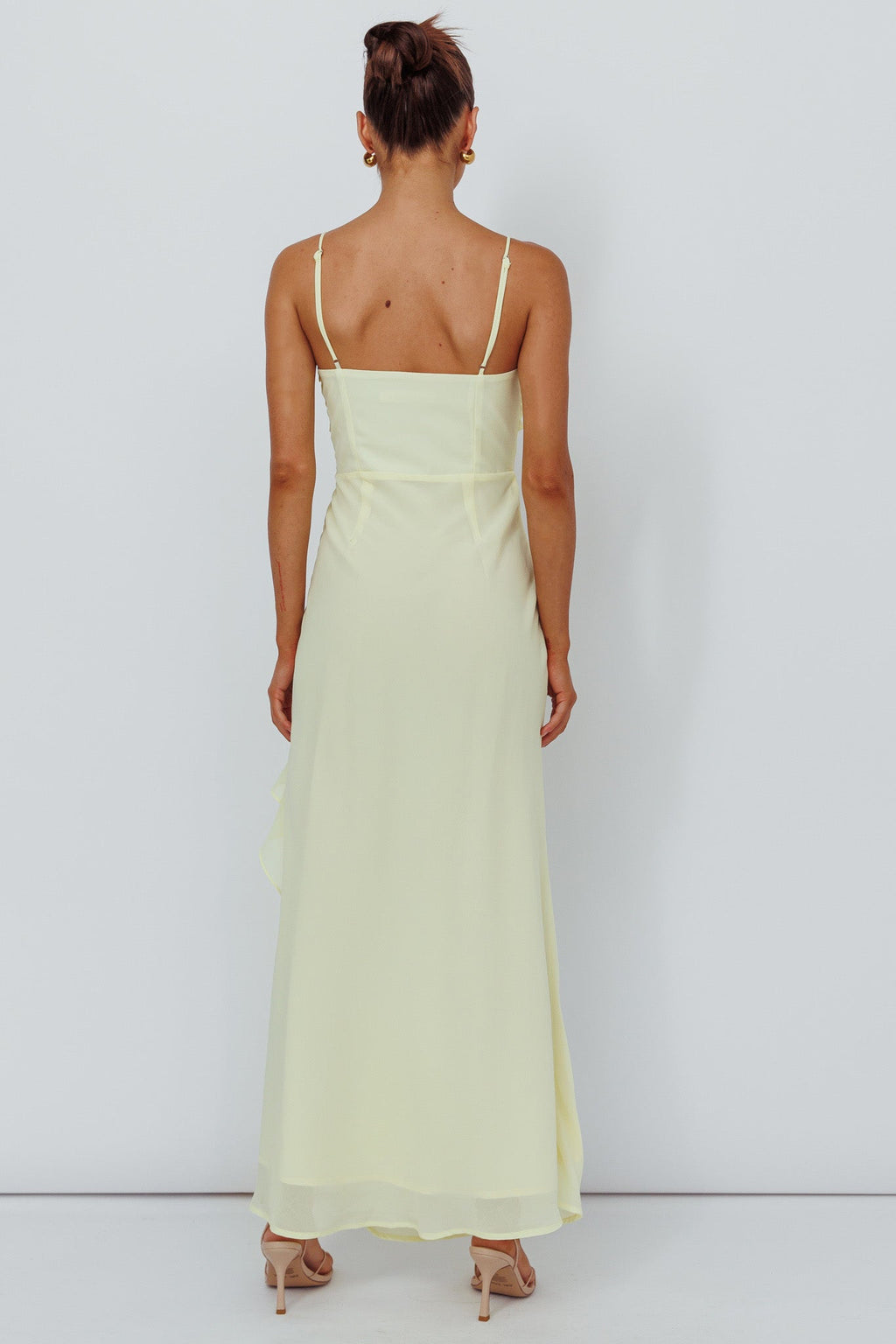 Jayna Ruffle Trim Split Dress Yellow