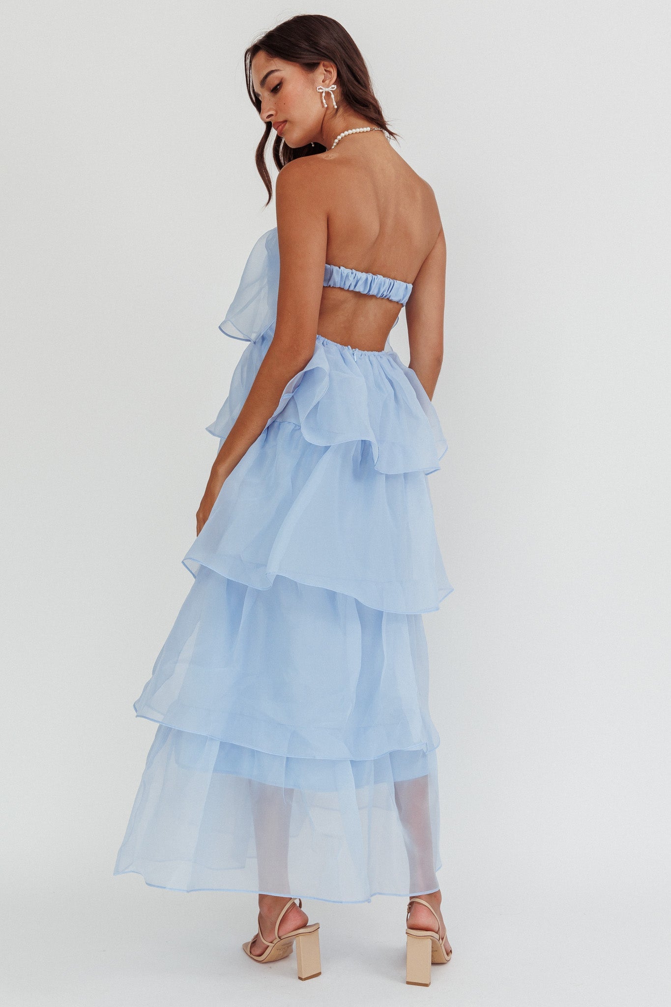 Behati Tiered Layer Midi Dress Blue