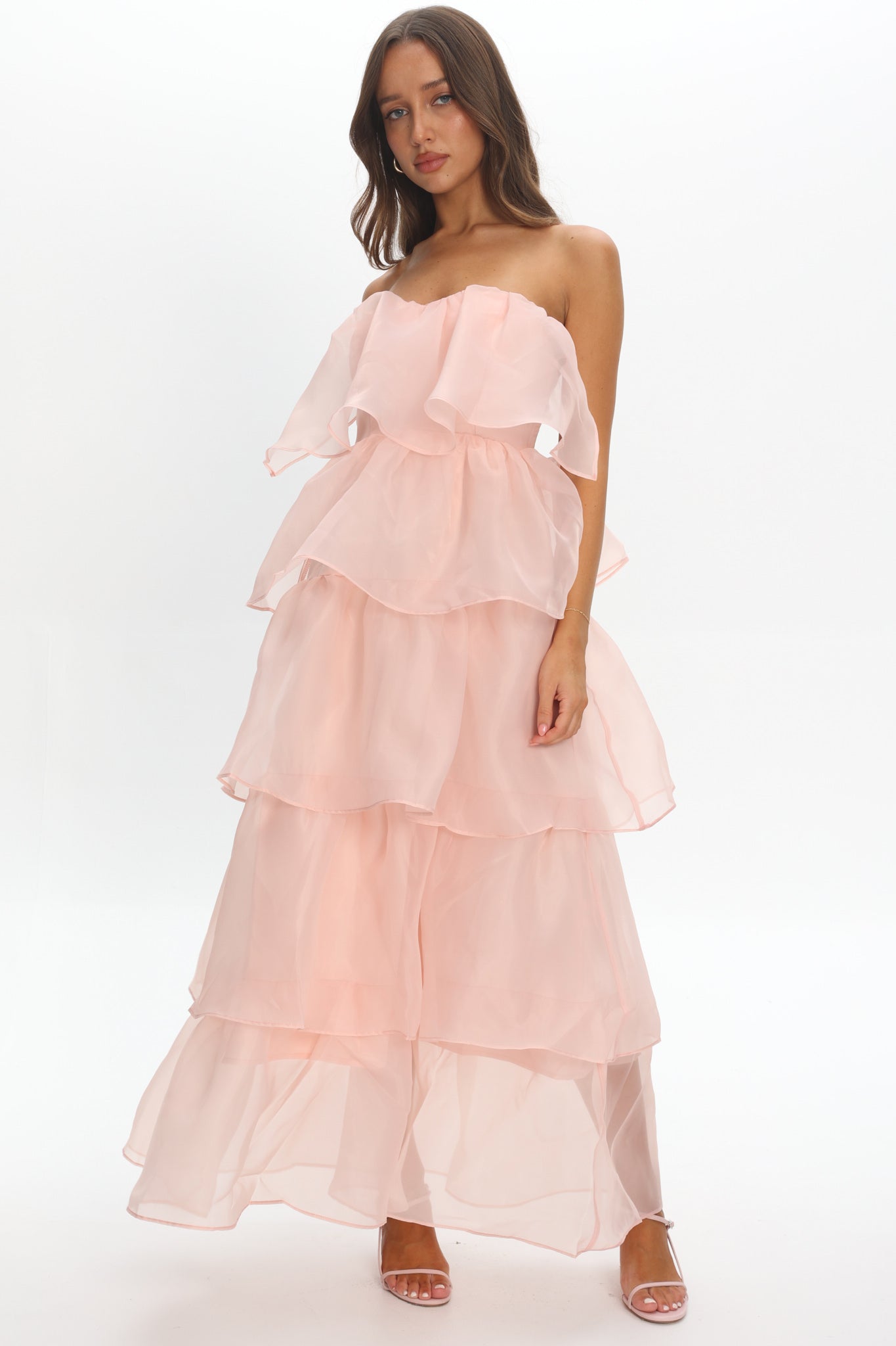 Behati Tiered Layer Midi Dress Pink