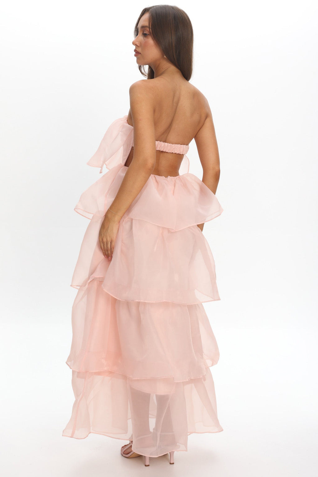 Behati Tiered Layer Midi Dress Pink