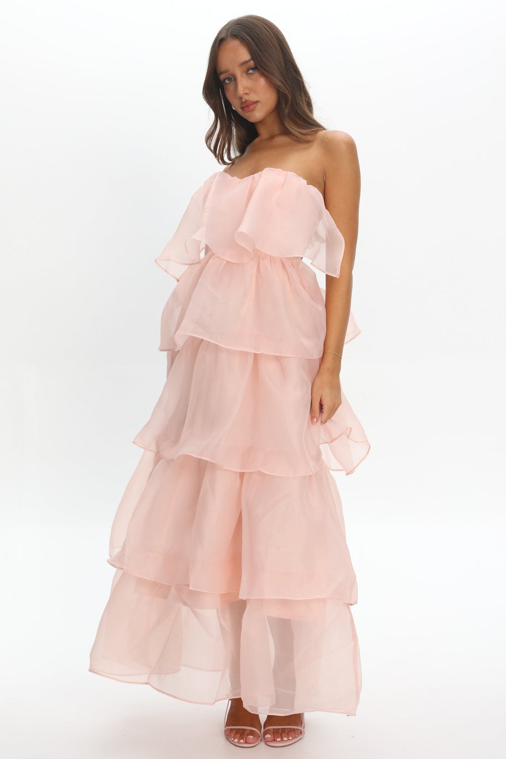 Behati Tiered Layer Midi Dress Pink