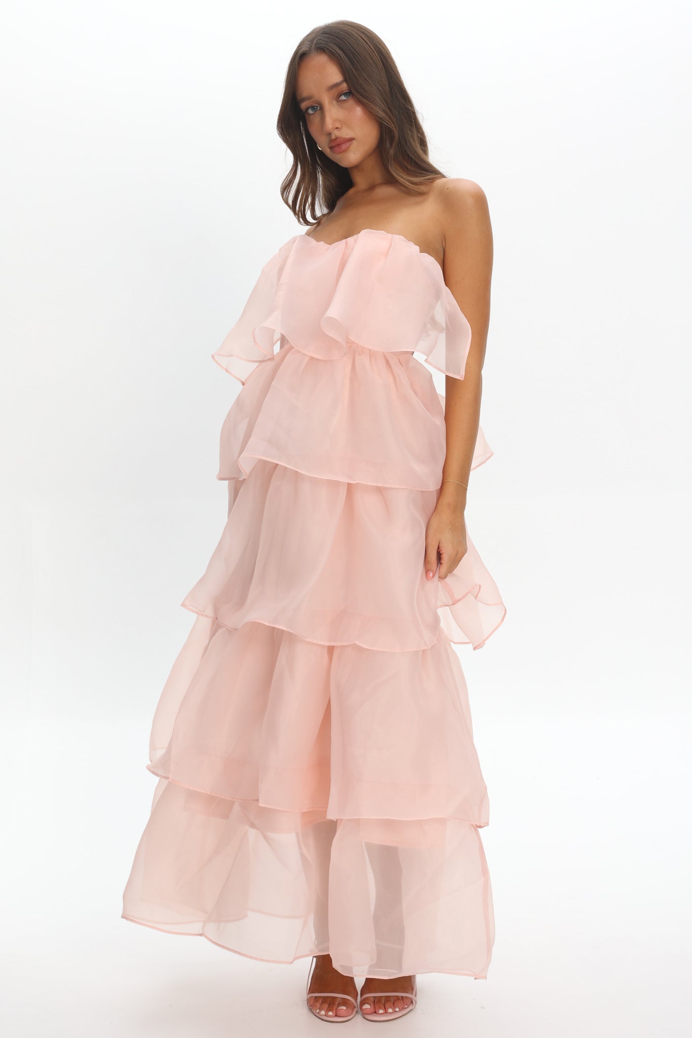 Behati Tiered Layer Midi Dress Pink