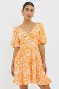 Madrid Summer Tied Back Mini Dress Print Orange