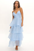 Made For You Tiered Ruffle Midi Dress Blue