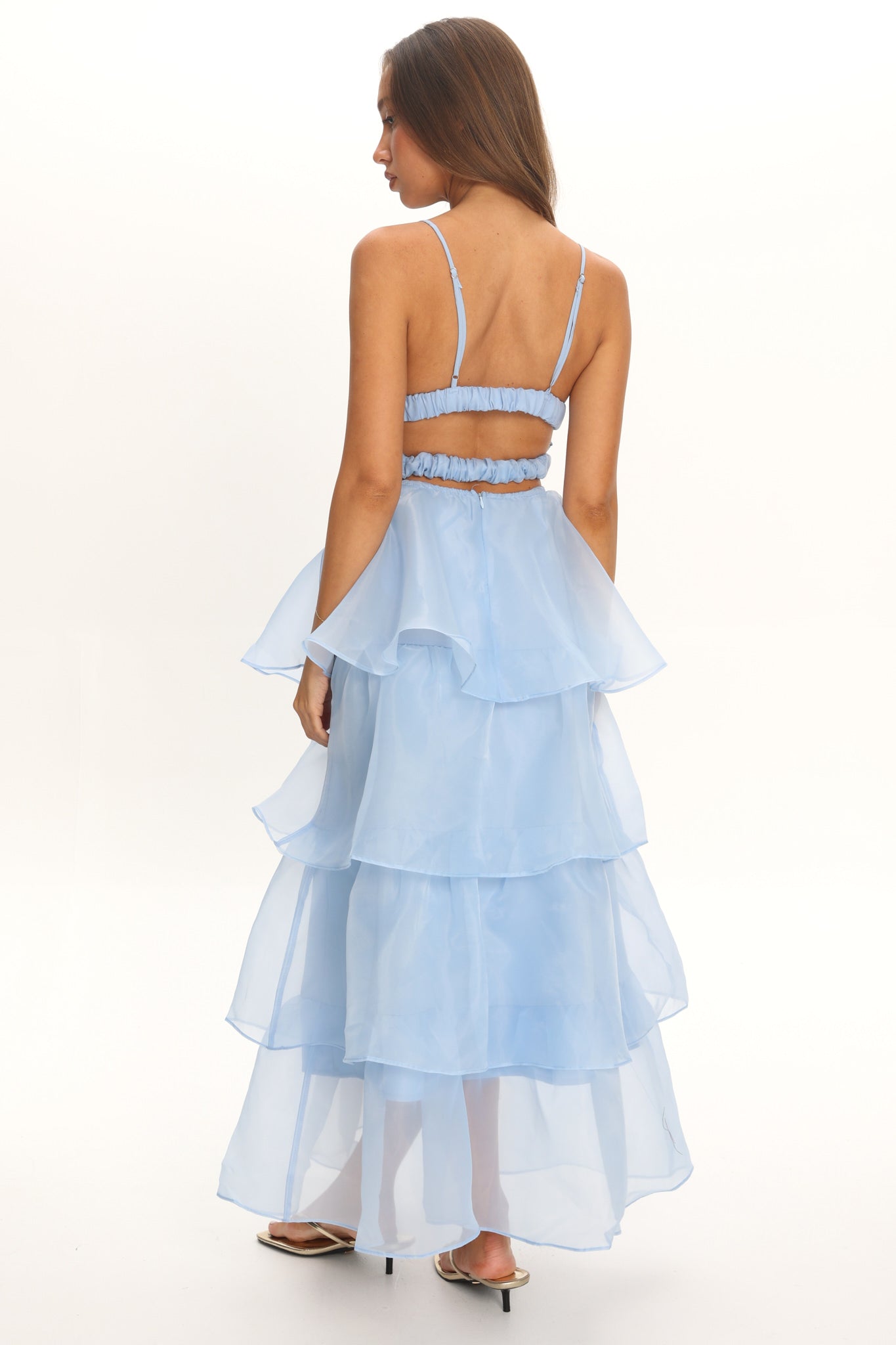 Made For You Tiered Ruffle Midi Dress Blue