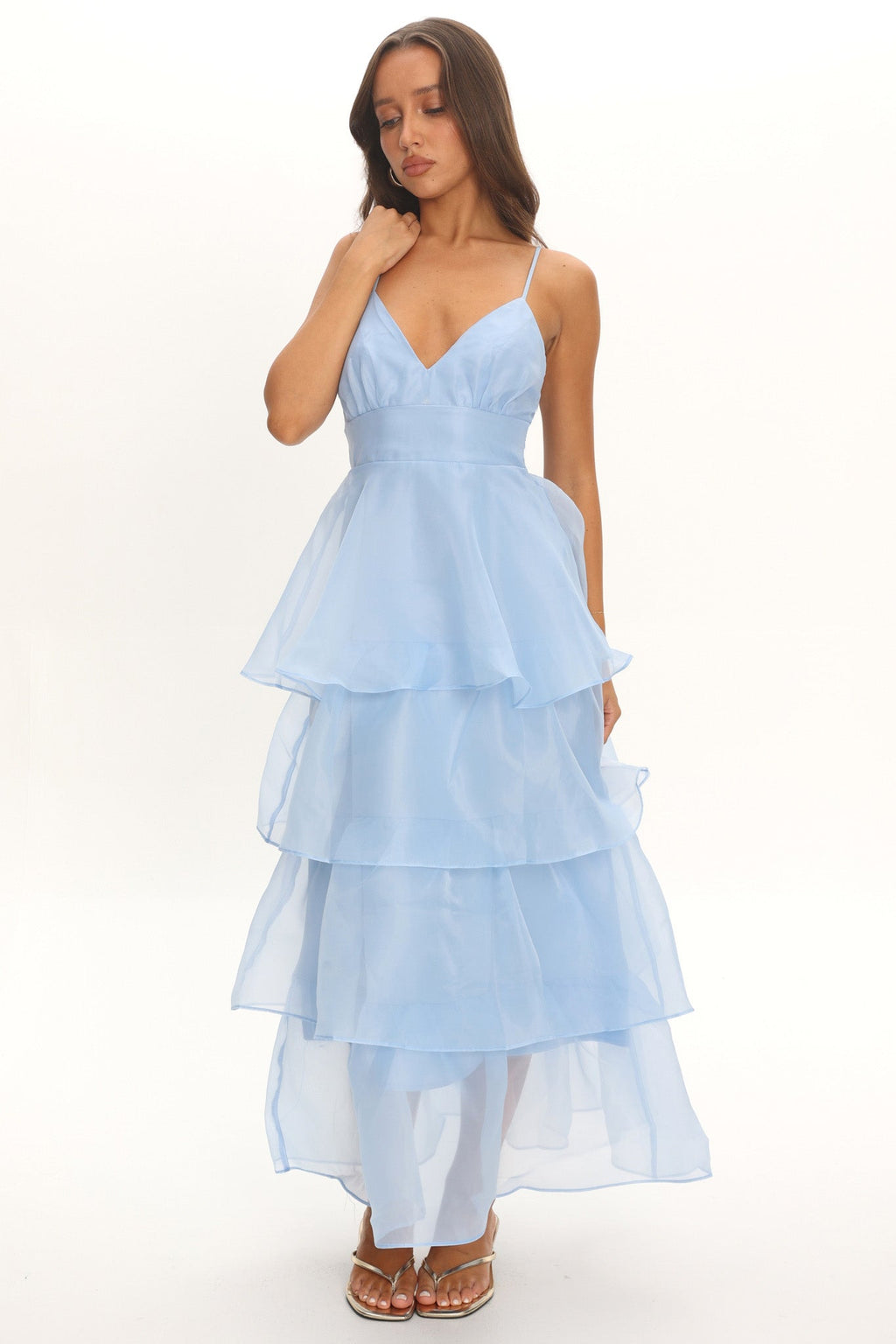 Made For You Tiered Ruffle Midi Dress Blue
