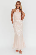 High Roller Flower Decoration Halter Dress Sequin Pink