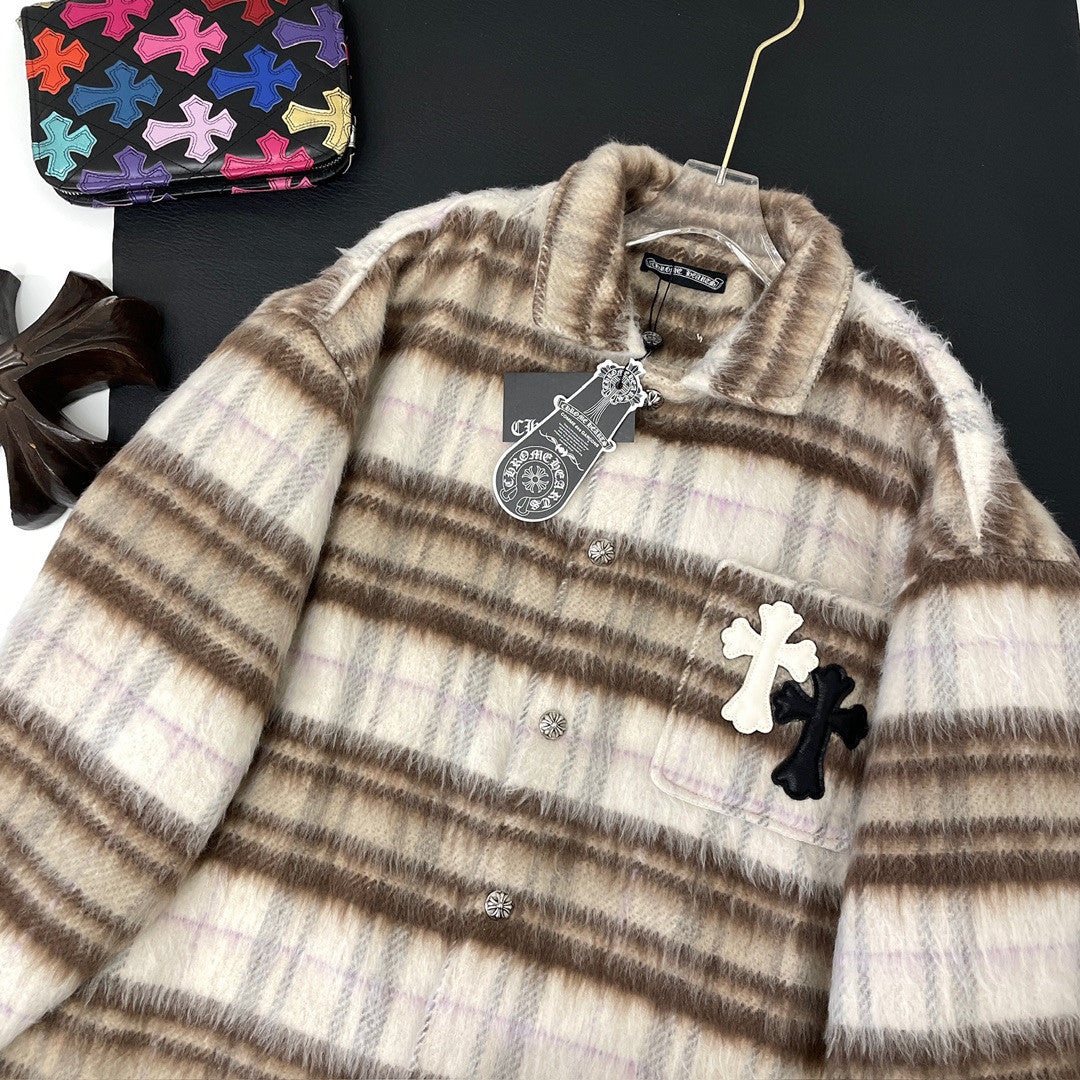 Chrome Hearts Men's And Women's Models Genderless Fall And Winter Tweed Plaid Loose Casual Versatile Long Sleeved Shirt Jacket #97199