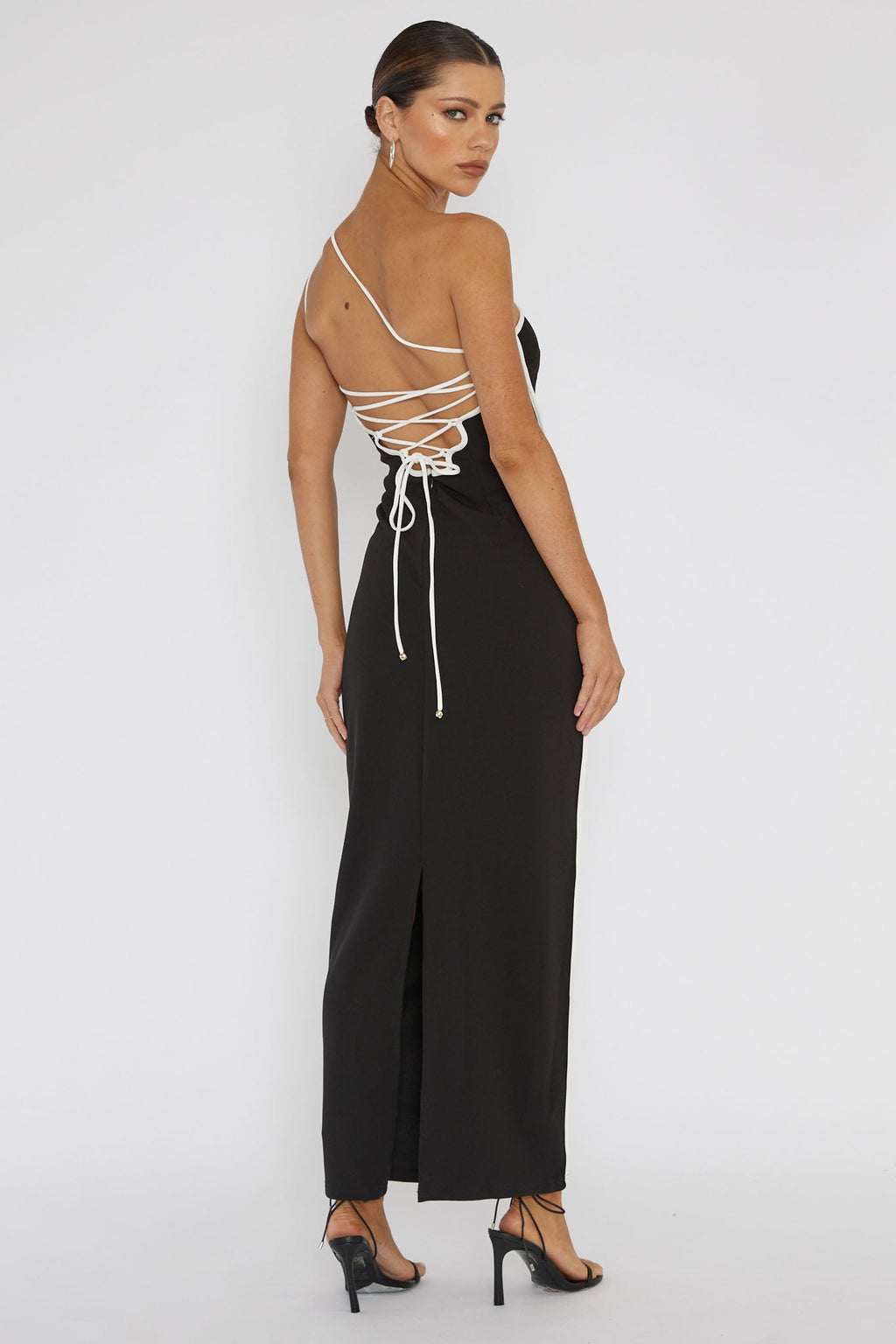 Brandee One-Shoulder Laced Back Dress Black