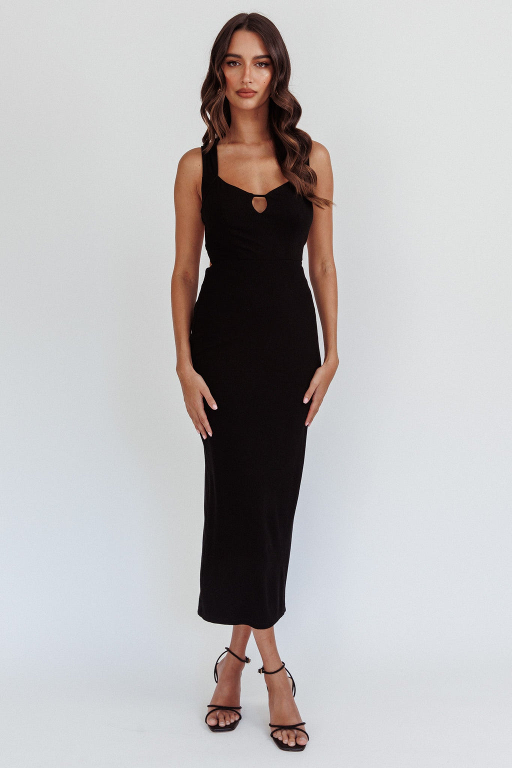 Jennine Lace-Up Back Midi Dress Black