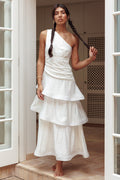 Kenny One Shoulder Tiered Maxi Dress White
