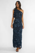 Deanna One-Shoulder Ruffle Maxi Dress Floral Navy