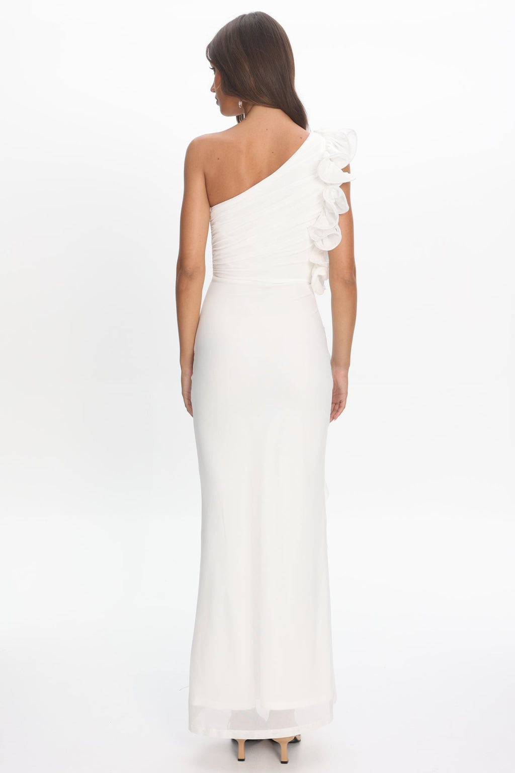 Deanna One-Shoulder Split Ruffle Maxi Dress Off White