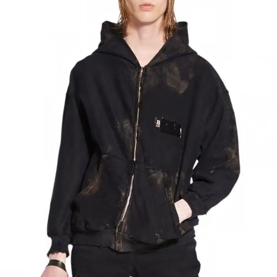Balenciaga Men's And Women's Logo Graffiti Distressed Spring And Autumn Zipper Loose Solid Color Long Sleeve Hoodie Sweatshirt Ngvp #2314