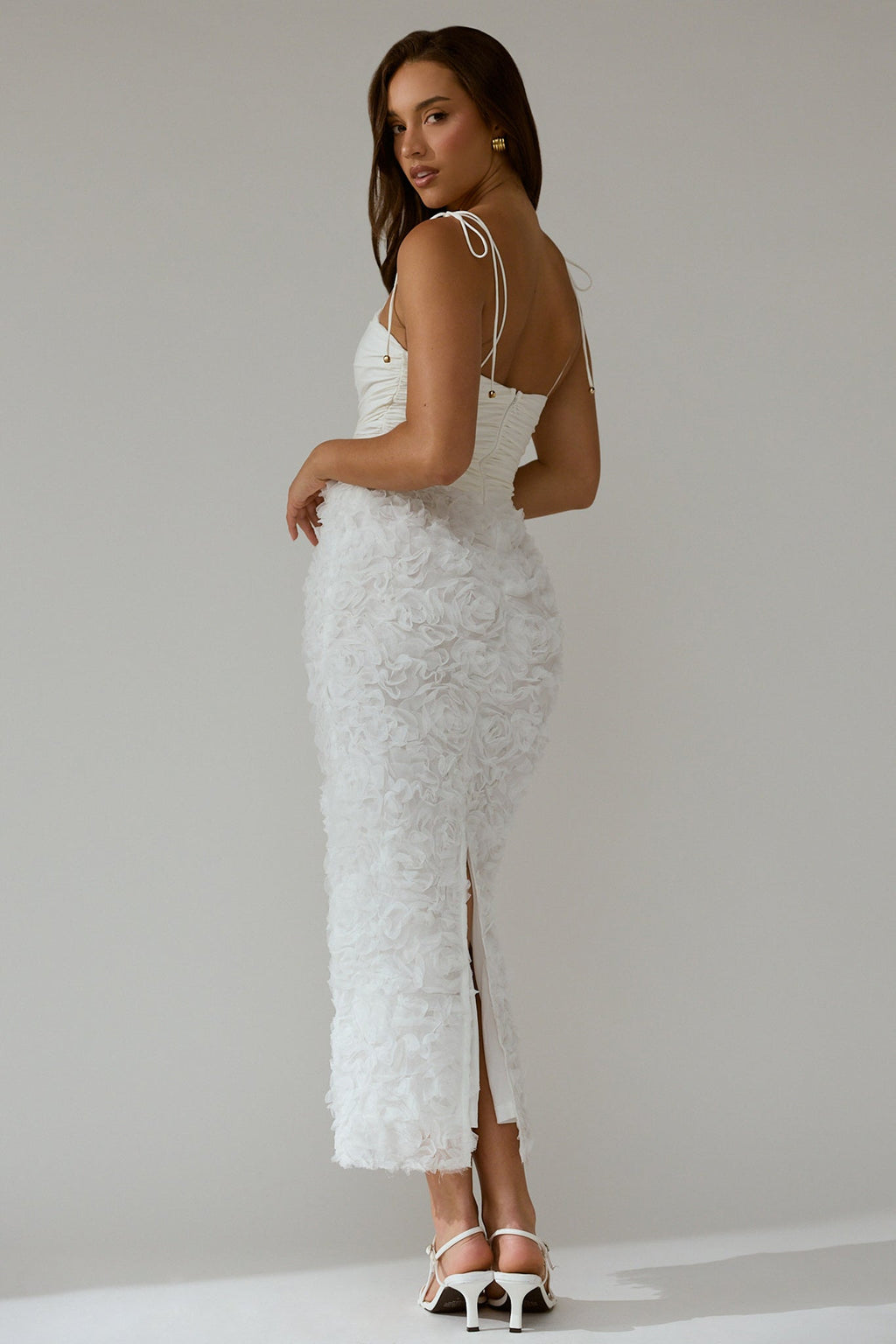 Love & Honor Textured Floral Maxi Dress White